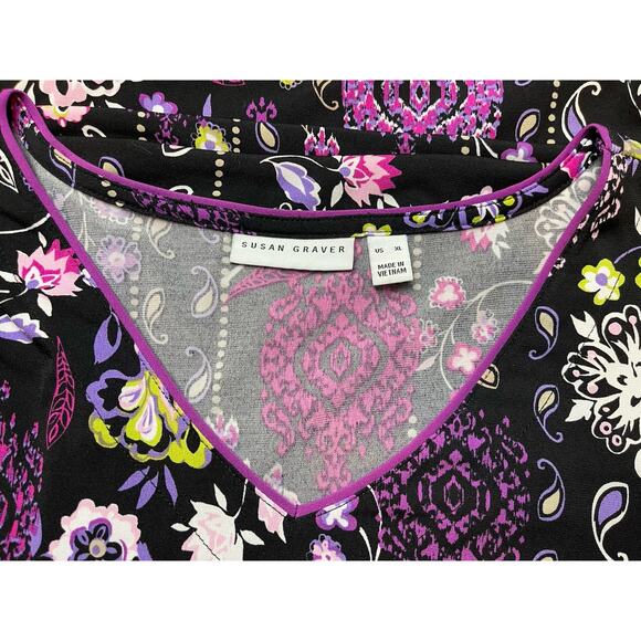 3 for $25-Susan Graver Batwing Sleeve Women's Top Size XL Black & Purple - Picture 9 of 9